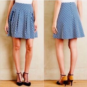 Maeve Anthropologie Fourth Street Blue Pleated Short High Waist Skirt Size 6